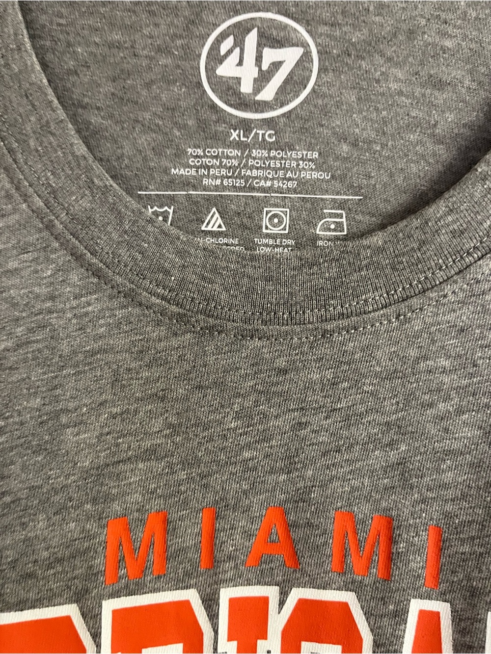 47 Miami Hurricanes Gray Tee with Orange Logo - Picture 3 of 4
